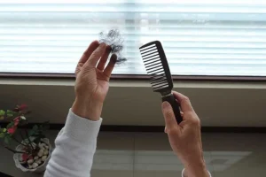 Mujer tomando cabellos caídos de un peine